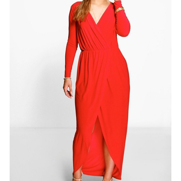 Boohoo Plus Dresses & Skirts - NWT boohoo Plus RED Long Sleeve Maxi Wrap Dress